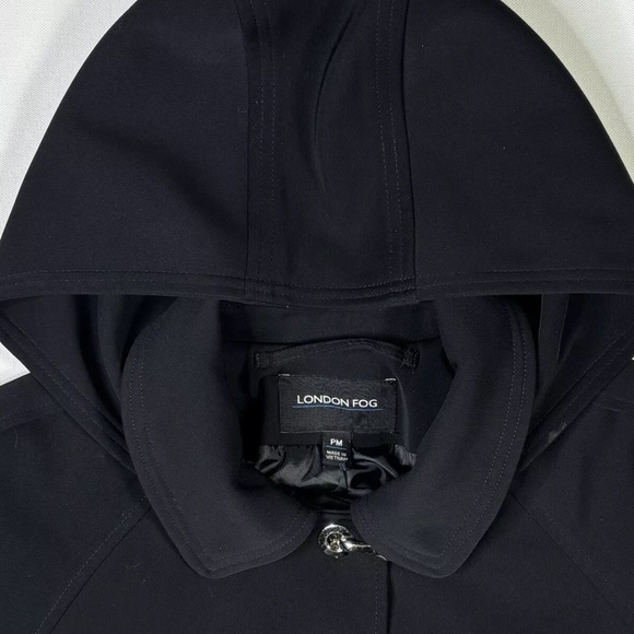 London Fog Trench Coat Women’s PM Black Softshell Metal Buckles Hooded Jacket - Picture 6 of 14